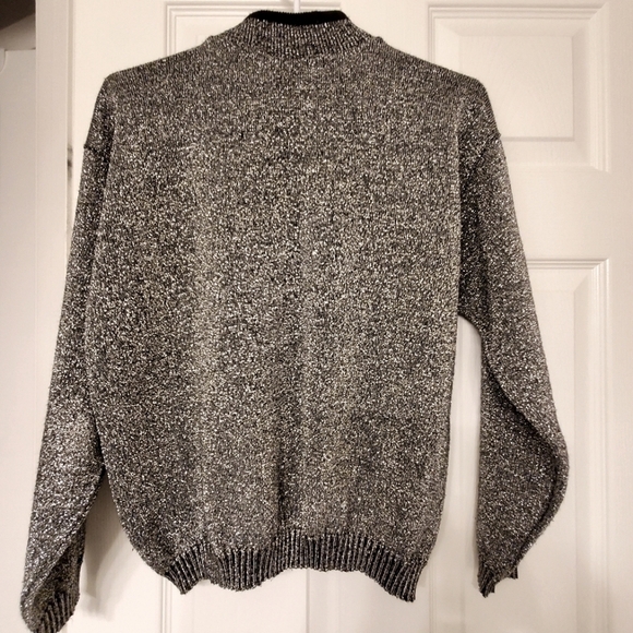 JESSICA KNIT SWEATER SCOOP NECK BLACK SILVER METALLIC WOMENS VINTAGE - Picture 2 of 4